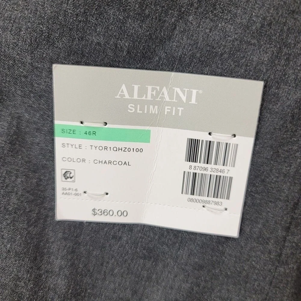 Alfani Slim-Fit Suit Jacket Mens 46R 46 Stretch Solid‎ Charcoal Blazer $360 NEW